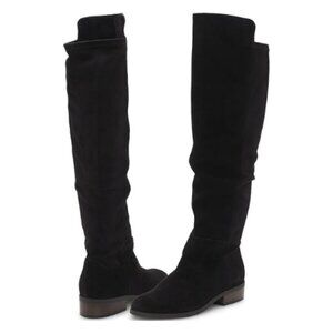 NWOB- Lucky Brand Black Suede Calypso Wide-Calf Boots Size 7.5